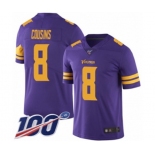 Men's Minnesota Vikings #8 Kirk Cousins Limited Purple Rush Vapor Untouchable 100th Season Football Jersey