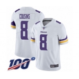 Men's Minnesota Vikings #8 Kirk Cousins White Vapor Untouchable Limited Player 100th Season Football Jersey