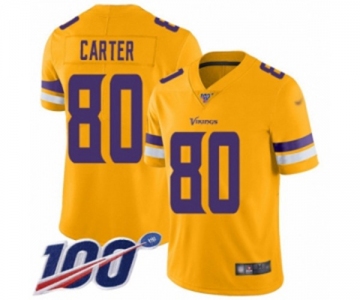 Men's Minnesota Vikings #80 Cris Carter Limited Gold Inverted Legend 100th Season Football Jersey