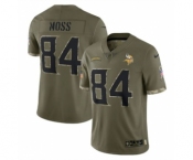 Men's Minnesota Vikings #84 Randy Moss 2022 Olive Salute To Service Limited Stitched Jersey