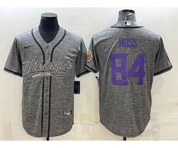 Men's Minnesota Vikings #84 Randy Moss Grey Gridiron With Patch Cool Base Stitched Baseball Jersey