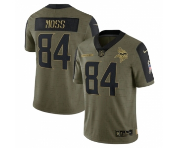 Men's Minnesota Vikings #84 Randy Moss Nike Olive 2021 Salute To Service Retired Player Limited Jersey