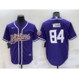 Men's Minnesota Vikings #84 Randy Moss Purple With Patch Cool Base Stitched Baseball Jersey