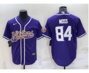 Men's Minnesota Vikings #84 Randy Moss Purple With Patch Cool Base Stitched Baseball Jersey