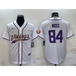 Men's Minnesota Vikings #84 Randy Moss White With Patch Cool Base Stitched Baseball Jersey