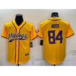 Men's Minnesota Vikings #84 Randy Moss Yellow With Patch Cool Base Stitched Baseball Jersey