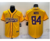 Men's Minnesota Vikings #84 Randy Moss Yellow With Patch Cool Base Stitched Baseball Jersey