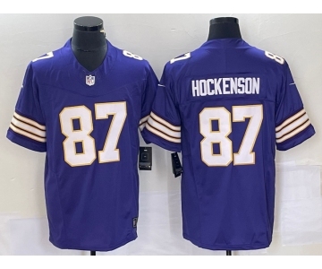 Men's Minnesota Vikings #87 TJ Hockenson Purple 2023 FUSE Vapor Limited Throwback Stitched Jersey