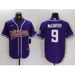 Men's Minnesota Vikings #9 JJ McCarthy Purple Cool Base Stitched Baseball Jersey