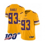 Men's Minnesota Vikings #93 John Randle Limited Gold Inverted Legend 100th Season Football Jersey