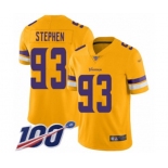 Men's Minnesota Vikings #93 Shamar Stephen Limited Gold Inverted Legend 100th Season Football Jersey