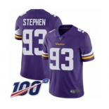 Men's Minnesota Vikings #93 Shamar Stephen Purple Team Color Vapor Untouchable Limited Player 100th Season Football Jersey