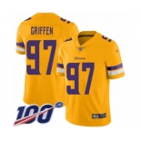 Men's Minnesota Vikings #97 Everson Griffen Limited Gold Inverted Legend 100th Season Football Jersey