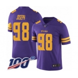 Men's Minnesota Vikings #98 Linval Joseph Limited Purple Rush Vapor Untouchable 100th Season Football Jersey