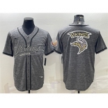 Men's Minnesota Vikings Gray Team Big Logo With Patch Cool Base Stitched Baseball Jersey