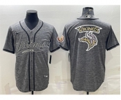 Men's Minnesota Vikings Gray Team Big Logo With Patch Cool Base Stitched Baseball Jersey