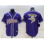 Men's Minnesota Vikings Purple Team Big Logo With Patch Cool Base Stitched Baseball Jersey