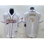 Men's Minnesota Vikings White Team Big Logo With Patch Cool Base Stitched Baseball Jersey