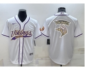 Men's Minnesota Vikings White Team Big Logo With Patch Cool Base Stitched Baseball Jersey