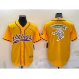 Men's Minnesota Vikings Yellow Team Big Logo With Patch Cool Base Stitched Baseball Jersey