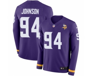 Men's Nike Minnesota Vikings #94 Jaleel Johnson Limited Purple Therma Long Sleeve NFL Jersey