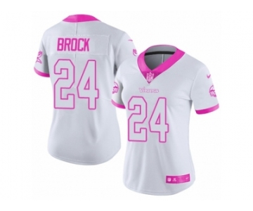 Women Nike Minnesota Vikings #24 Tramaine Brock Limited White Pink Rush Fashion NFL Jersey