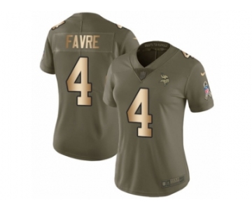 Women Nike Minnesota Vikings #4 Brett Favre Limited Olive Gold 2017 Salute to Service NFL Jersey