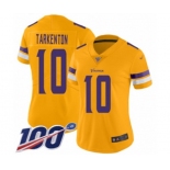 Women's Minnesota Vikings #10 Fran Tarkenton Limited Gold Inverted Legend 100th Season Football Jersey