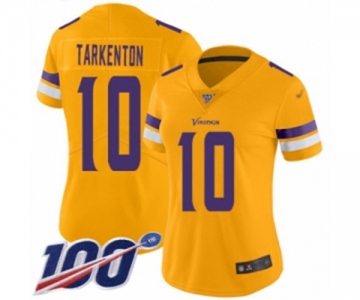 Women's Minnesota Vikings #10 Fran Tarkenton Limited Gold Inverted Legend 100th Season Football Jersey