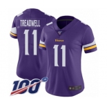 Women's Minnesota Vikings #11 Laquon Treadwell Purple Team Color Vapor Untouchable Limited Player 100th Season Football Jersey