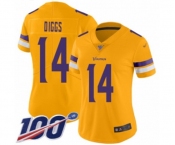 Women's Minnesota Vikings #14 Stefon Diggs Limited Gold Inverted Legend 100th Season Football Jersey