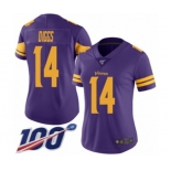 Women's Minnesota Vikings #14 Stefon Diggs Limited Purple Rush Vapor Untouchable 100th Season Football Jersey