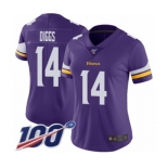 Women's Minnesota Vikings #14 Stefon Diggs Purple Team Color Vapor Untouchable Limited Player 100th Season Football Jersey