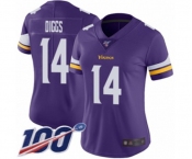 Women's Minnesota Vikings #14 Stefon Diggs Purple Team Color Vapor Untouchable Limited Player 100th Season Football Jersey