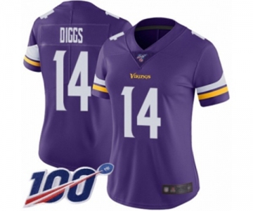 Women's Minnesota Vikings #14 Stefon Diggs Purple Team Color Vapor Untouchable Limited Player 100th Season Football Jersey