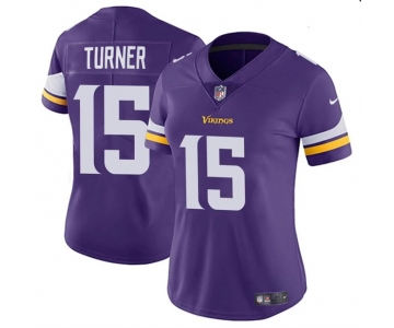 Women's Minnesota Vikings #15 Dallas Turner Purple 2024 Draft Vapor Football Stitched Jersey