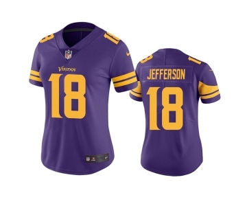 Women's Minnesota Vikings #18 Justin Jefferson Purple Limited Rush Stitched NFL Jersey