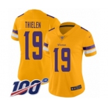 Women's Minnesota Vikings #19 Adam Thielen Limited Gold Inverted Legend 100th Season Football Jersey