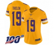 Women's Minnesota Vikings #19 Adam Thielen Limited Gold Inverted Legend 100th Season Football Jersey