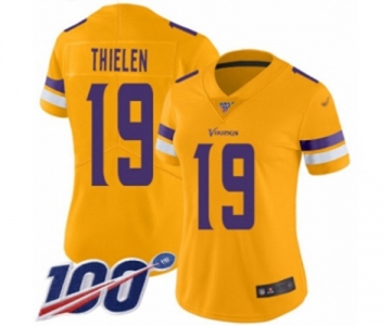 Women's Minnesota Vikings #19 Adam Thielen Limited Gold Inverted Legend 100th Season Football Jersey