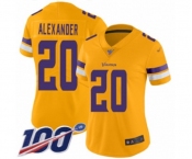 Women's Minnesota Vikings #20 Mackensie Alexander Limited Gold Inverted Legend 100th Season Football Jersey