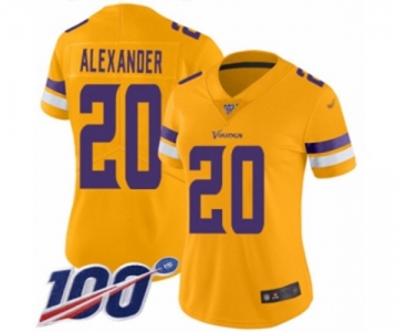 Women's Minnesota Vikings #20 Mackensie Alexander Limited Gold Inverted Legend 100th Season Football Jersey