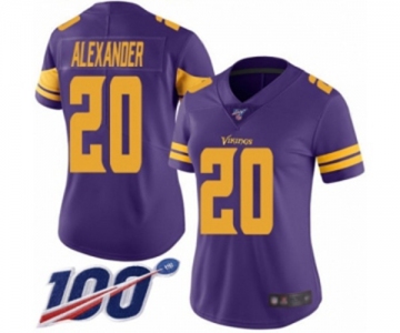 Women's Minnesota Vikings #20 Mackensie Alexander Limited Purple Rush Vapor Untouchable 100th Season Football Jersey