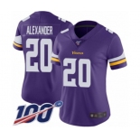 Women's Minnesota Vikings #20 Mackensie Alexander Purple Team Color Vapor Untouchable Limited Player 100th Season Football Jersey