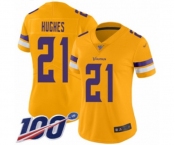 Women's Minnesota Vikings #21 Mike Hughes Limited Gold Inverted Legend 100th Season Football Jersey