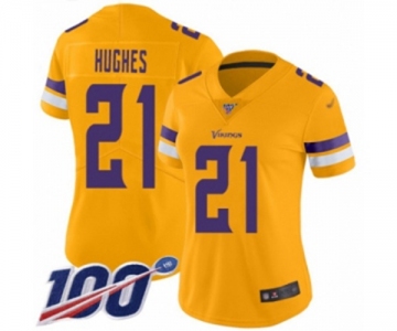 Women's Minnesota Vikings #21 Mike Hughes Limited Gold Inverted Legend 100th Season Football Jersey