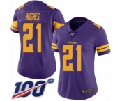 Women's Minnesota Vikings #21 Mike Hughes Limited Purple Rush Vapor Untouchable 100th Season Football Jersey