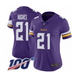 Women's Minnesota Vikings #21 Mike Hughes Purple Team Color Vapor Untouchable Limited Player 100th Season Football Jers