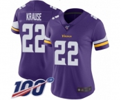 Women's Minnesota Vikings #22 Paul Krause Purple Team Color Vapor Untouchable Limited Player 100th Season Football Jersey