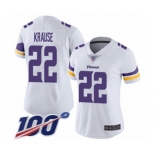 Women's Minnesota Vikings #22 Paul Krause White Vapor Untouchable Limited Player 100th Season Football Jersey